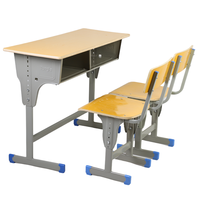 Table et chaise d'étude pour étudiants en métal au design moderne avec hauteur réglable, plateau en bois confortable pour une utilisation en classe ou à l'école