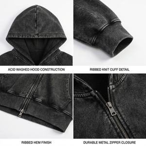 <b>Vintage</b> Washed Zip Up Hoodie Unisex Heavyweight Blank <b>Oversize</b> Boxy Fit Plain <b>Sweatshirt</b> Manufacturer Custom hoodie hot Supplier - Product Image 2