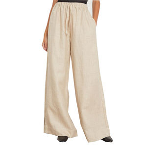 Dernière collection d'été tendance pour femmes 100% pantalon à cordon de serrage en lin avec approvisionnement ODM respirant de style avant plat - Product Image 1