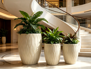 White Fiber <b>Clay</b> Flower <b>Pot</b> Textured Modern Planter Lightweight Drainage Hole Floor Standing Garden Home Decor - Product Image 5