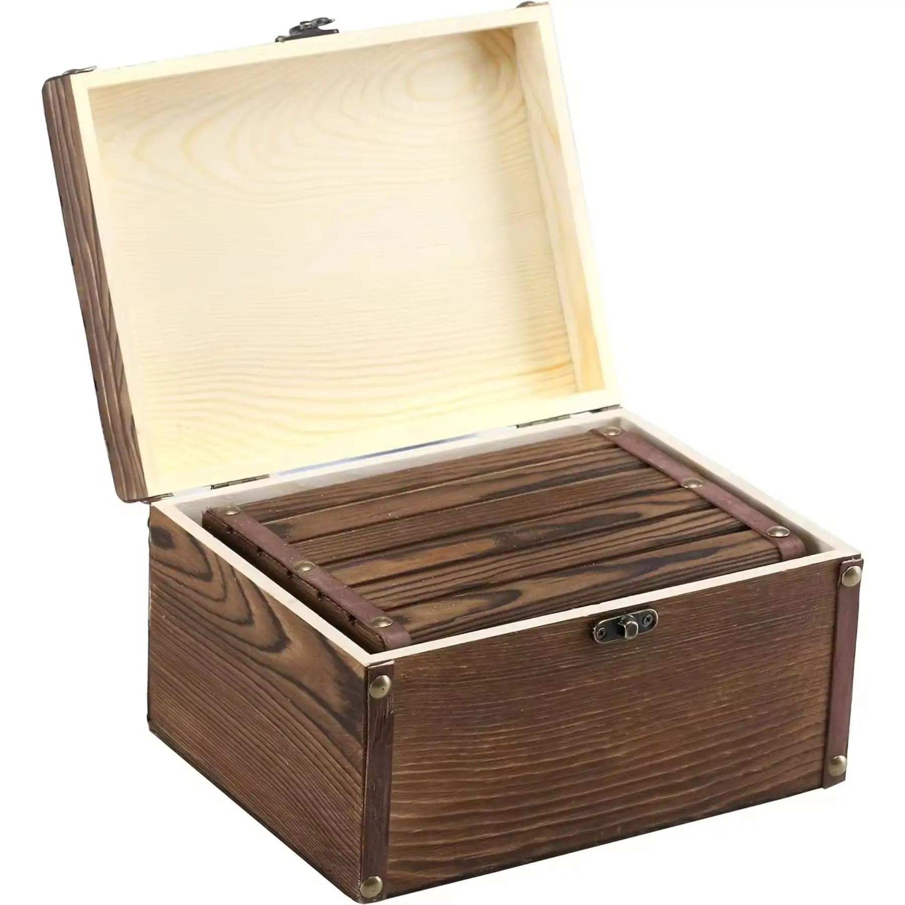 Caixas de armazenamento decorativas de madeira marrom rústica de alta qualidade, joias e bugigangas, baús de madeira com trava