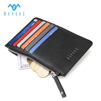 Dompet penyimpan kartu ritsleting ramping RFID kulit asli dengan dompet koin kecil wanita Logo dapat disesuaikan untuk casing Tag udara