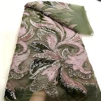 Nouvelle dentelle florale 3D en velours perlée avec sequins, dentelle en tulle perlée florale pour robe de soirée femme
