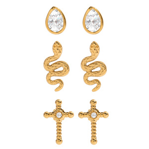 Snake <b>Stud</b> <b>Earrings</b> Gold Plated Stainless Steel Cross Zircon Jewelry For Women Gift Fashion <b>Earrings</b> - Product Image 5