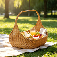 Panier de rangement rustique en rotin PP tressé, éco-responsable, fait main, portable, pour fruits, fleurs, cadeaux, pique-niques