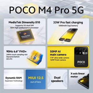 POCO <span class=keywords><strong>M4</strong></span> <span class=keywords><strong>Pro</strong></span> <span class=keywords><strong>5G</strong></span> Versión Global 33W 50MP 5000-5999mAh Carga Inalámbrica Doble SIM NFC 4GB RAM 64GB ROM Pantalla LCD de 90Hz Español - Product Image 5