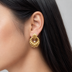 Boucles d'oreilles pendantes en forme de perle de coquillage, acier inoxydable, plaqué or 14 carats, imitation perle - Product Image 5