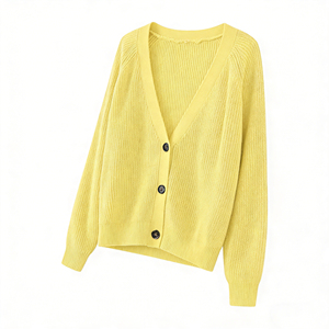 <span class=keywords><strong>Cardigan</strong></span> Casual con Scollo a V, Maglione a Maniche Lunghe con Bottoni, Top Leggero Traforato <span class=keywords><strong>Giallo</strong></span> per <span class=keywords><strong>Donna</strong></span> - Product Image 3