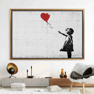 Elegant Printed Canvas Artwork Featuring Banksy's Iconic Girl with <b>Balloon</b>,GOLD FRAMED CANVAS - Product Image 3