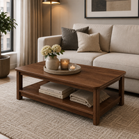Table basse minimaliste en bois avec étagère de rangement ouverte, table centrale moderne pour salon