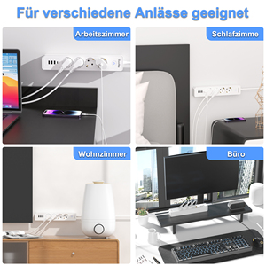 ปลั๊กไฟแบบยุโรป 4 ช่อง พร้อมช่องเสียบ USB 2A1C ที่ชาร์จสำหรับเดินทาง ปลั๊กไฟ 16A แบบพกพา พร้อมสวิตช์และสายไฟยาว 1.5 เมตร - Product Image 3