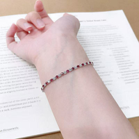 Bracelet tennis alterné en rubis synthétiques et diamants de laboratoire, or blanc 18 carats, bijoux fins pour femmes