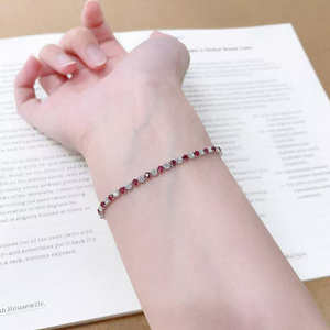 <span class=keywords><strong>Bracelet</strong></span> tennis alterné en rubis synthétiques et diamants de laboratoire, <span class=keywords><strong>or</strong></span> blanc 18 carats, bijoux fins pour femmes - Product Image 5