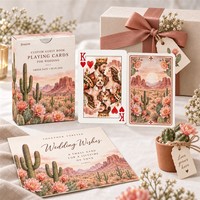 Livre d'or personnalisé en cartes à jouer, thème Mariage Arizona, Motif Cactus Blossom Wishes, Portrait de couple aquarelle, 5787mm 300gsm