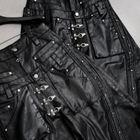 Pantalon en jean ample à jambes larges pour homme, style streetwear surdimensionné, avec fermeture à crochet personnalisée, double ceinture, noir, denim ciré
