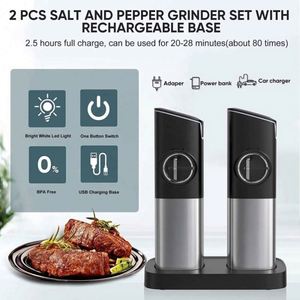 Gravity Automatic Dust Lids LED Light Stainless Steel Electric Adjustable Eco-Friendly Salt <b>Pepper</b> <b>Grinder</b> Set USB Rechargeable - Product Image 2