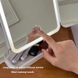 Smart High-Definition LED Desktop <b>Makeup</b> Mirror Adjustable Shell Storage <b>Box</b> with Foldable Vanity Mirror for Cross-Border Use - Product Image 4