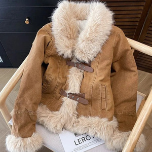 Korean-style Design Light Blue <strong>Denim</strong> <strong>Jacket</strong> <strong>Women</strong> Fashionable Lined Fleece Thickened Down-Filled Warm Faux Fur Plush Winter - Product Image 4