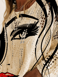 Suéter de punto con estampado de labios rojos estilo Pop Art para <span class=keywords><strong>mujer</strong></span>, top de verano oversize de malla Pointelle, jersey artístico narrativo de poliéster - Product Image 4