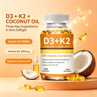 Capsules de vitamine D3 K2 personnalisées OEM avec huile de noix de coco, complément alimentaire pour soutenir la santé immunitaire