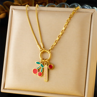 Dubbellaags Roestvrijstalen Ketting Hart Zon Goud Kersenfruit Liefdeskompas Uniek Kompas Zon Design Mode Hanger