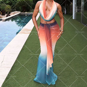 ชุดเซ็ต 2 ชิ้น เสื้อกล้ามสายเดี่ยวพิมพ์ลายไล่สีและกระโปรงยาวทรงแม็กซี่ สไตล์เซ็กซี่แนวสตรีทแฟชั่น สำหรับผู้หญิง ฤดูร้อน 2025 รุ่น GX25157 - Product Image 3