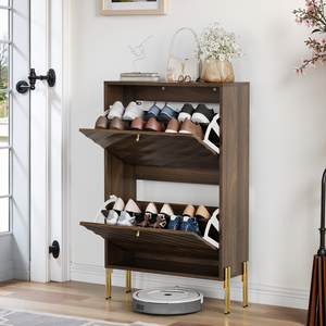 Meuble à chaussures en noyer de 23,6 pouces, style Mid-Century Modern, autoportant, avec pieds en métal, idéal pour le rangement dans l'entrée - Product Image 4
