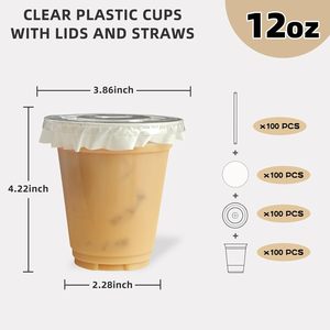 Gobelets jetables en plastique PET à paroi simple en forme de U, avec logo personnalisé imprimé, 12/14/16/18/20 oz, pour boissons froides, thé Boba, café glacé, avec couvercles - Product Image 2