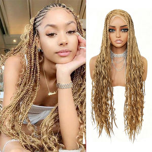360 HD Transparent Silk Lace Boho <b>Braid</b> Full Lace High Temperature Fiber Natural Hairline Baby Hair <b>Wig</b> 180% Density Soft - Product Image 1
