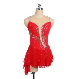 Tùy chỉnh băng trượt băng ăn mặc cô gái không tay màu đỏ trượt băng leotard ăn mặc ren hoa vàng và màu xám ăn mặc ca - Product Image 1