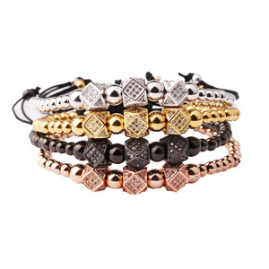 Classic <span class=keywords><strong>Triple</strong></span> CZ Pave Charms perline in acciaio inossidabile bracciale Macrame uomo donna JBS9583 - Product Image 5