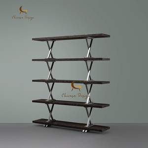 Customizable Solid Wood Bookshelf <b>Shelf</b> Saddle Leather Ash Multi-Tier Wave Decorative - Product Image 1