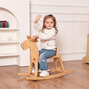 Caballito Mecedor Moderno de Madera Maciza para Niños, Juguete Montable para Bebés, Uso en Dormitorio Infantil, Respaldo de Reno, Ecológico, Regalo de Cumpleaños - Product Image 5