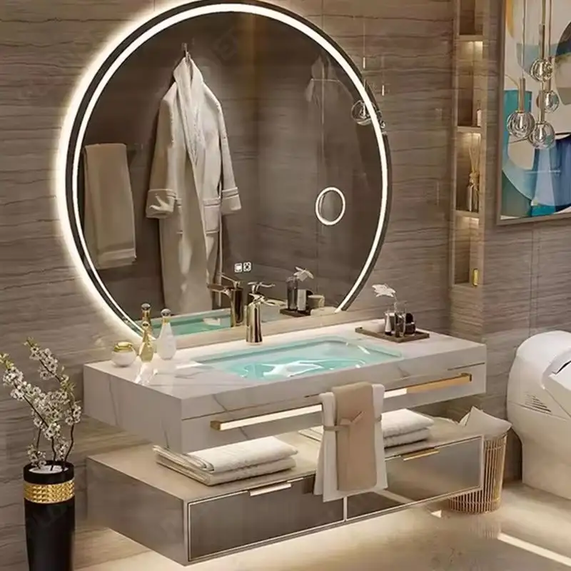 Luxury Floating designer bathroom cabinet vanities furniture sinks Wall Mounted designs double washing basin set