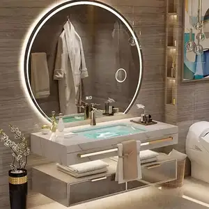 Lüks yüzer tasarımcı banyo dolabı bâtıla mobilya lavabo duvara monte tasarımlar çift yıkama havza seti