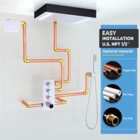 Système de douche en laiton à double tête 14x20 pouces avec LED, thermostatique, vanne inverseur 3 voies, jet de pluie, pression réglable (Nickel brossé)