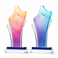Trophée en cristal personnalisé avec impression dégradée aquarelle, panneau superposé, logo blanc gravé, directement de l'usine, faible MOQ, vente en gros