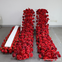 Bande de fleurs artificielles en soie rouge pour chemin de table d'événements, décoration de toile de fond de mariage, arrangement floral extérieur, guirlande florale pour arche