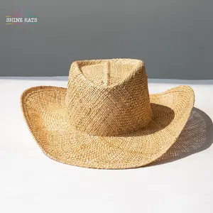 Shinehats 카우보이 파나마 페도라 압연 챙 밀짚 모자 도매 와이드 챙 종이 여름 Riffia 보물 밀짚 모자 남성용