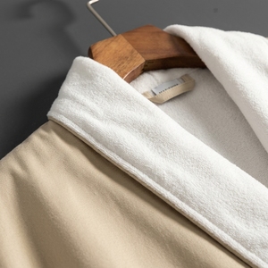 Peignoir de luxe 5 étoiles pour hôtel, personnalisable avec logo, en mélange de coton beige, style kimono, avec bordure <span class=keywords><strong>blanche</strong></span>, pour spa et chambres d'hôtes - Product Image 4