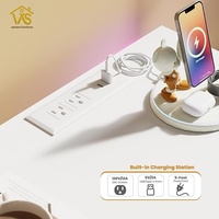 Commode en bois minimaliste à 9 tiroirs avec prise électrique et éclairage LED, noire, pour chambre et salon – Vente en gros
