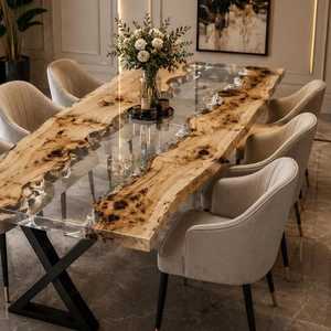 Home Walnut Wood High End Special Design Restaurant Kitchen Dinner Clear River Epoxy Resin <b>Dining</b> - Product Image 2