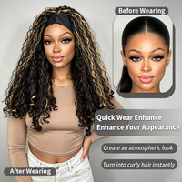 Perruque Bandeau Synthétique Yaki 19 Pouces Noire avec Mèches Blond Miel Bouclées Fausses Locks Résistantes à la Chaleur Prête à Porter OEM Privé