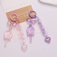 Gantungan Kunci Akrilik Glitter Baru Berbentuk Permen Lolipop Warna-warni dengan Cincin Pembuka Berbentuk Hati, Aksesori Dekorasi Penutup Headphone
