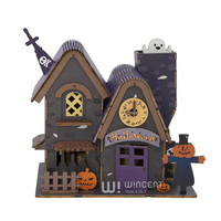 Rompecabezas 3D de Madera de Casa Encantada de Halloween Wincent, Kit de Modelo DIY de Fantasma, Espantapájaros, Calabaza y Reloj, Decoración y Regalo