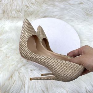 Pumps à talons aiguilles en sequins dorés avec empeigne en PU, doublure en cuir véritable, semelle en caoutchouc pour femmes, pour les soirées, les mariages et les événements festifs - Product Image 2