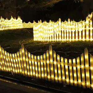 Outdoor Led Solar Fence Lights Garden Holiday Decorations 8 Modes White Picket Fence Border Lights For Landscape Patio Decor