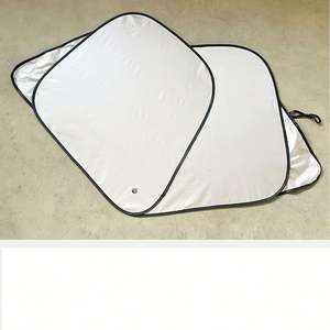 Pare-soleil de voiture personnalisé en polyester pour pare-brise avant, protection UV, double pare-soleil pliable avec logo, 2 pièces - Product Image 4