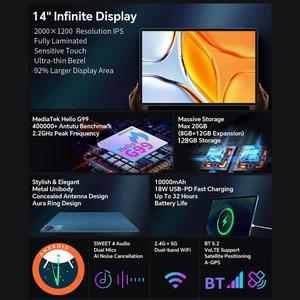 Tablette PC <span class=keywords><strong>Teclast</strong></span> T70 4G LTE avec écran infini de 14 pouces, Android 15, double SIM, 8 Go de RAM, 128 Go de stockage, processeur MediaTek Helio G99 Octa Core - Product Image 5