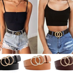 เข็มขัดหนังเทียมแบบวงแหวนคู่ หัวเข็มขัดโลหะ เข็มขัดแฟชั่นสำหรับผู้หญิง ใส่กับ<span class=keywords><strong>กางเกง</strong></span>ยีนส์ <span class=keywords><strong>กางเกง</strong></span>ขายาว และเดรส - Product Image 4
